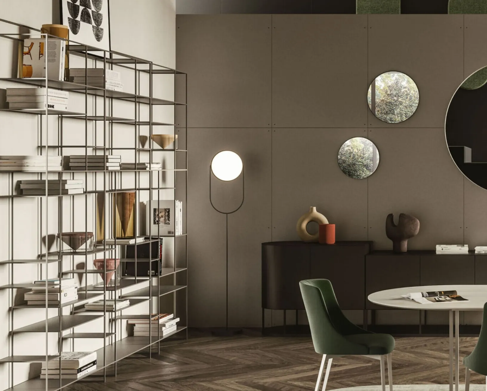 Lampada Lift Floor in metallo caratterizzata da una piastra circolare luminosa orientabile ed un design raffinato ed essenziale di Ronda Design