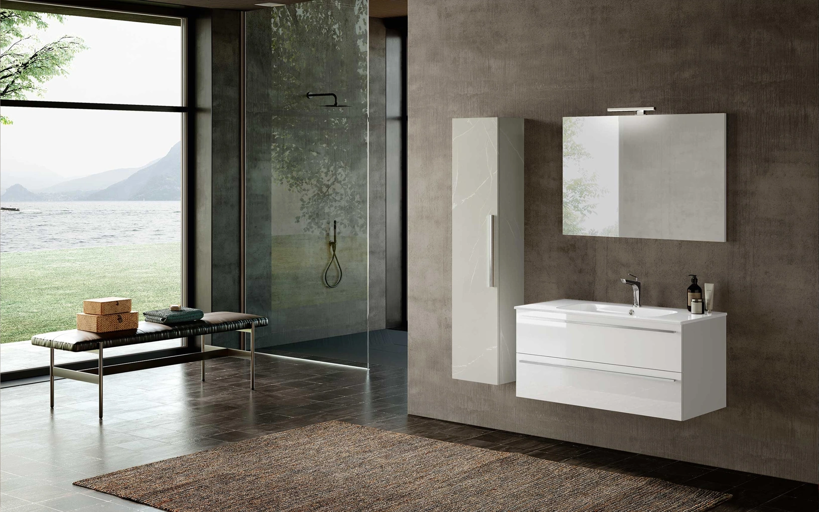 Mobile da Bagno sospeso Block System Slim C40 di Baxar