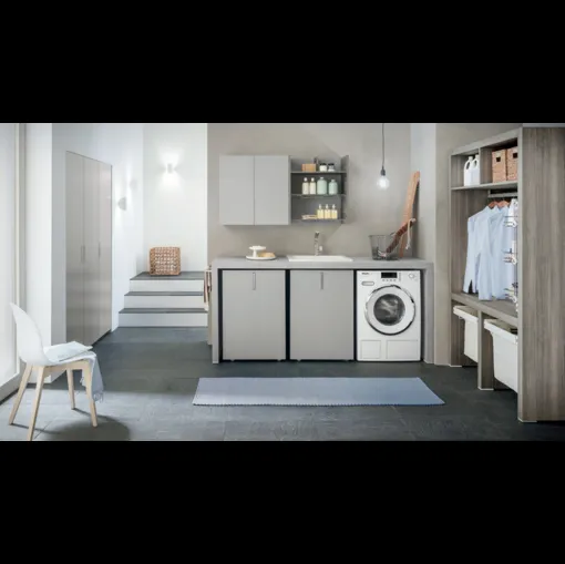 Mobile da lavanderia Laundry System C02 in laccato Grigio opaco e laminato Eucalipto di Baxar