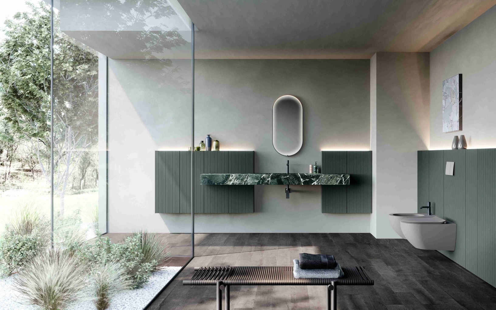 Mobile da Bagno sospeso M2 System 242 in laccato e gres di Baxar