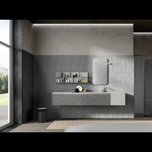 Mobile da Bagno sospeso M2 System 226 in melaminico Pietra Piasentina e laccato opaco di Baxar