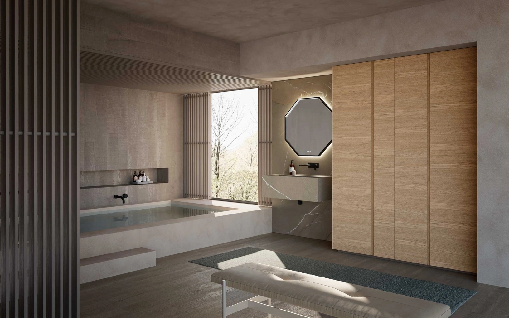 Mobile da Bagno M3 System 308 in gres pietra Piasentina e legno di Baxar