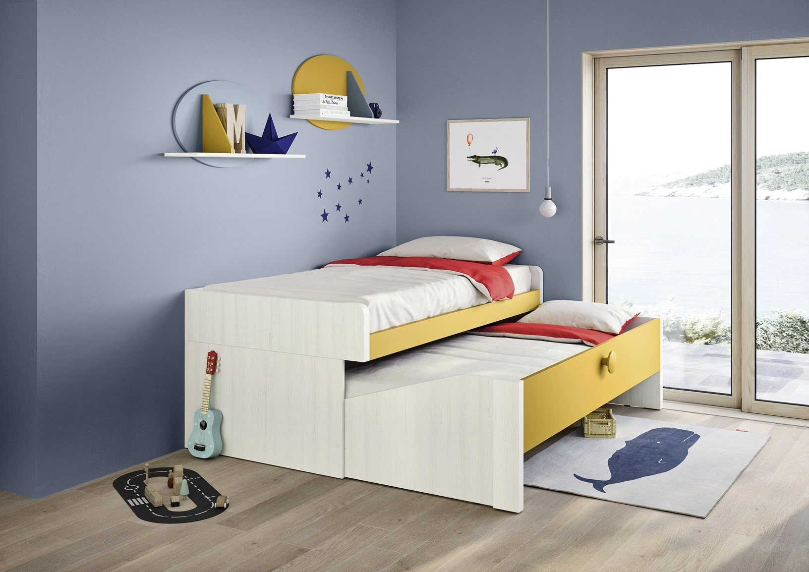 Cameretta Salvaspazio Letto Pablo con secondo letto estraibile di Nidi