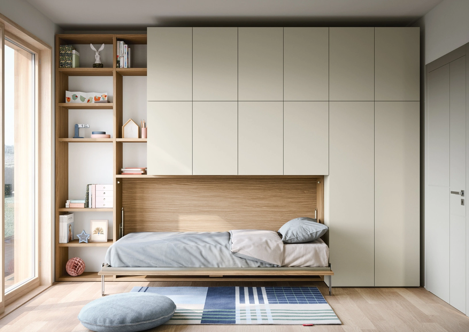 Cameretta Salvaspazio Twiddy con letto a ribalta di Nidi