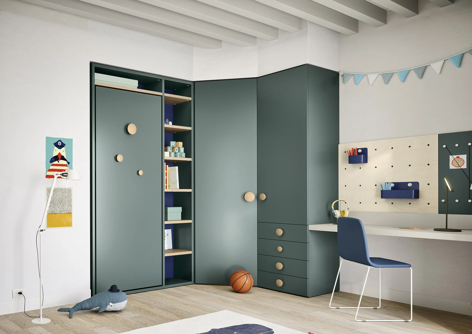 Cameretta Salvaspazio Twiddy con letto a ribalta di Nidi