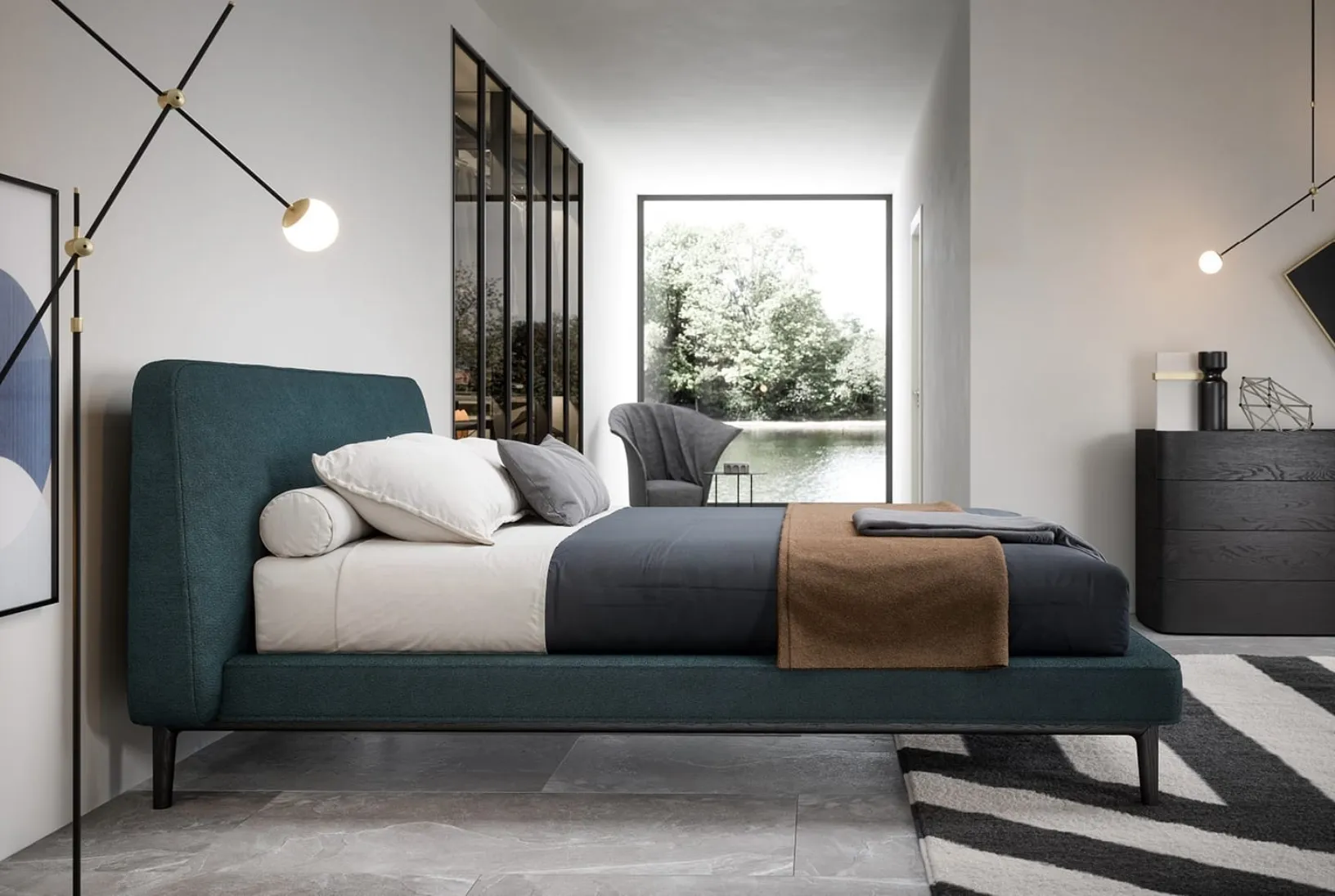 Letto Seeyou in tessuto imbottito di Novamobili