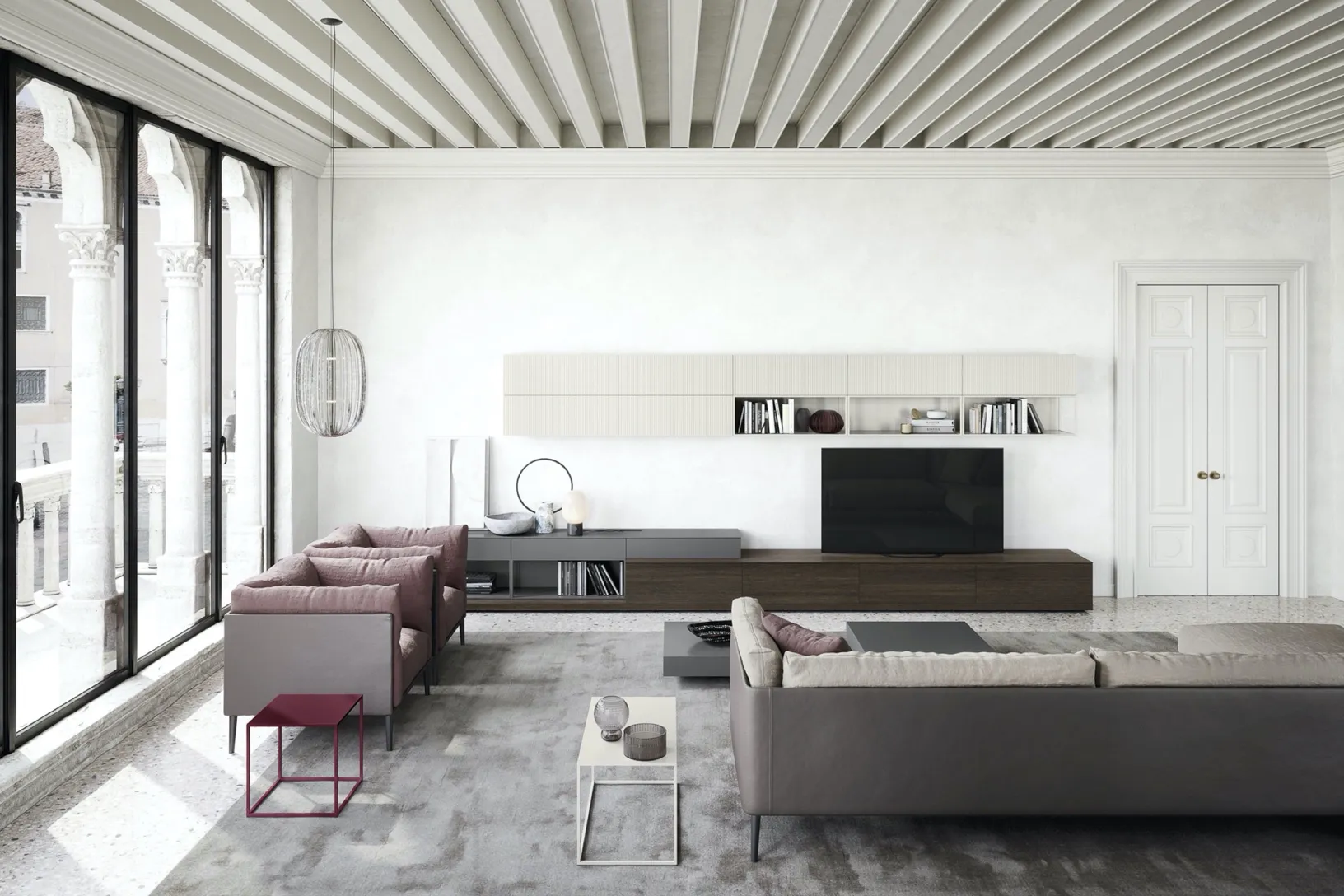 Parete Attrezzata Box 18 Rays in legno e laccato opaco di Novamobili