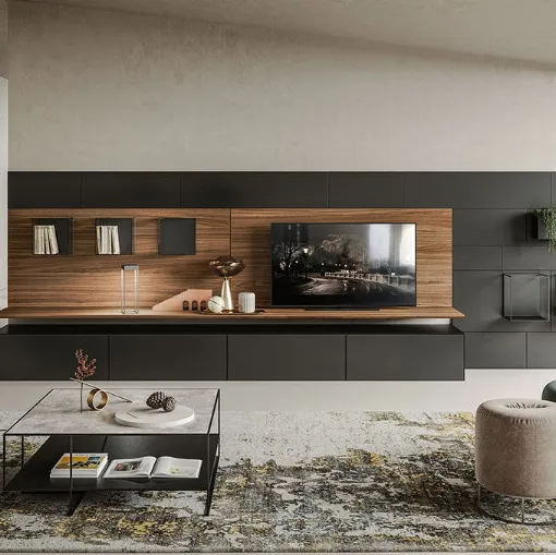 Parete Attrezzata Bench in metallo verniciato a polveri e legno di Ronda Design