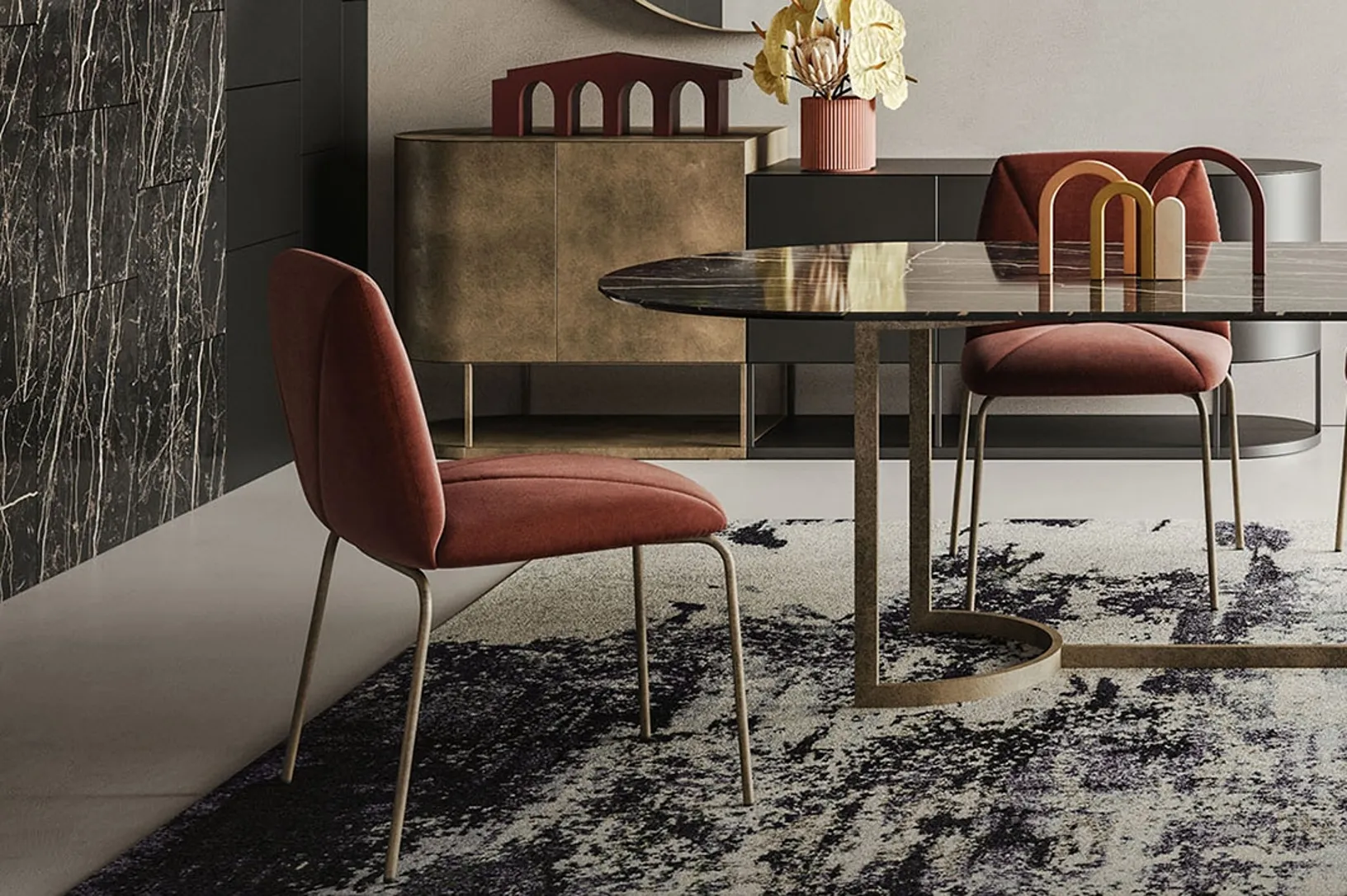 Sedia Mantra in velluto con gambe in metallo di Ronda Design