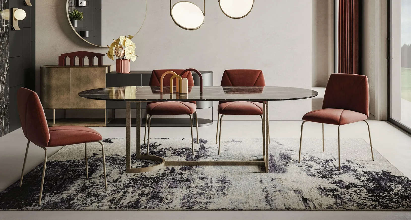 Tavolo ovale Slice con top in ceramica e base in metallo di Ronda Design
