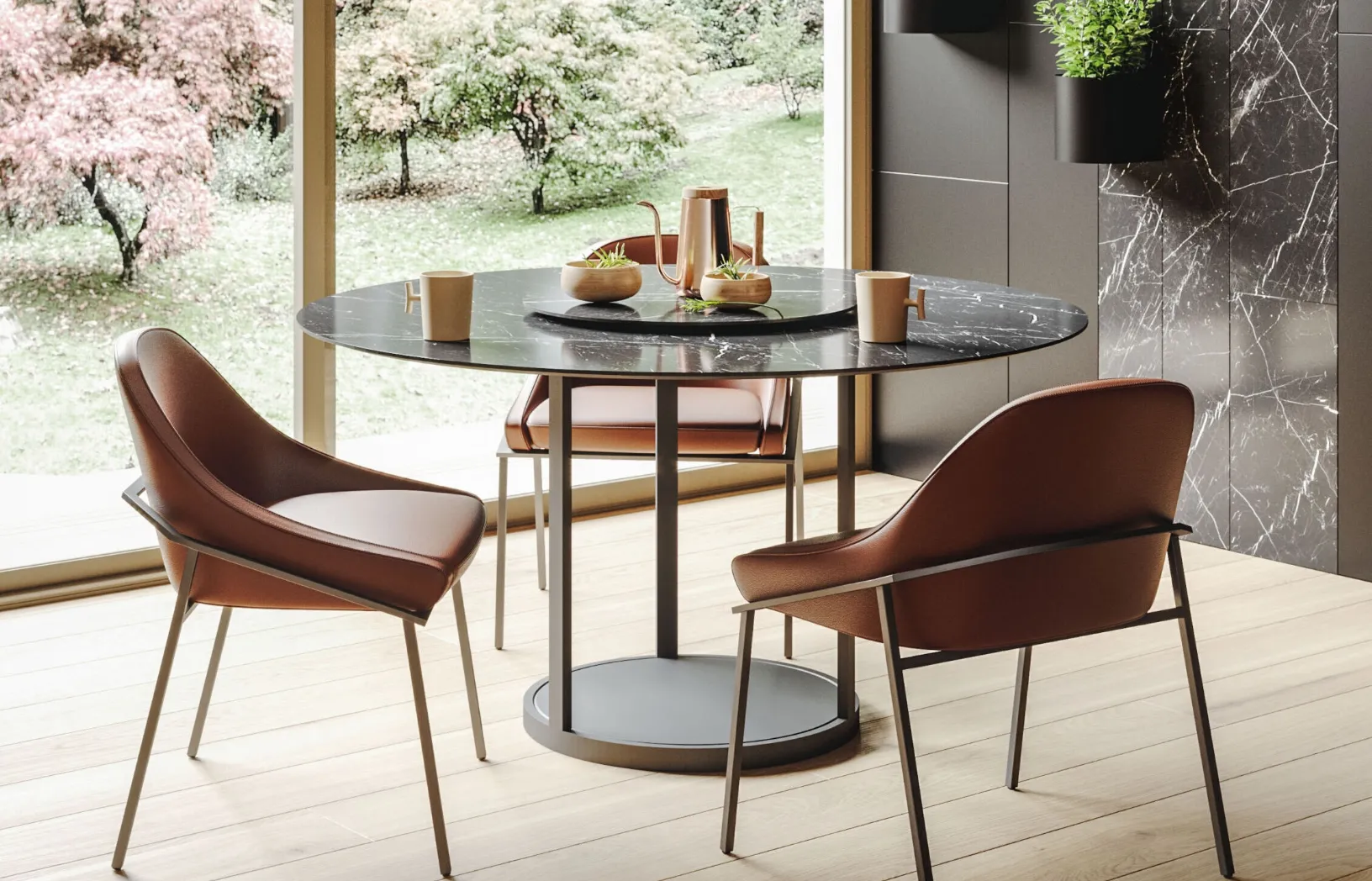 Tavolo rotondo Twirl con top in ceramica e base in metallo di Ronda Design
